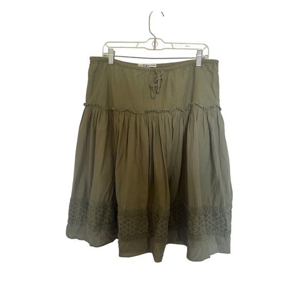 Tommy Hilfiger Dresses & Skirts - Tommy Hilfiger Womens Olive Green Tiered Cotton Eyelet Lace Prairie Skirt Sz 10